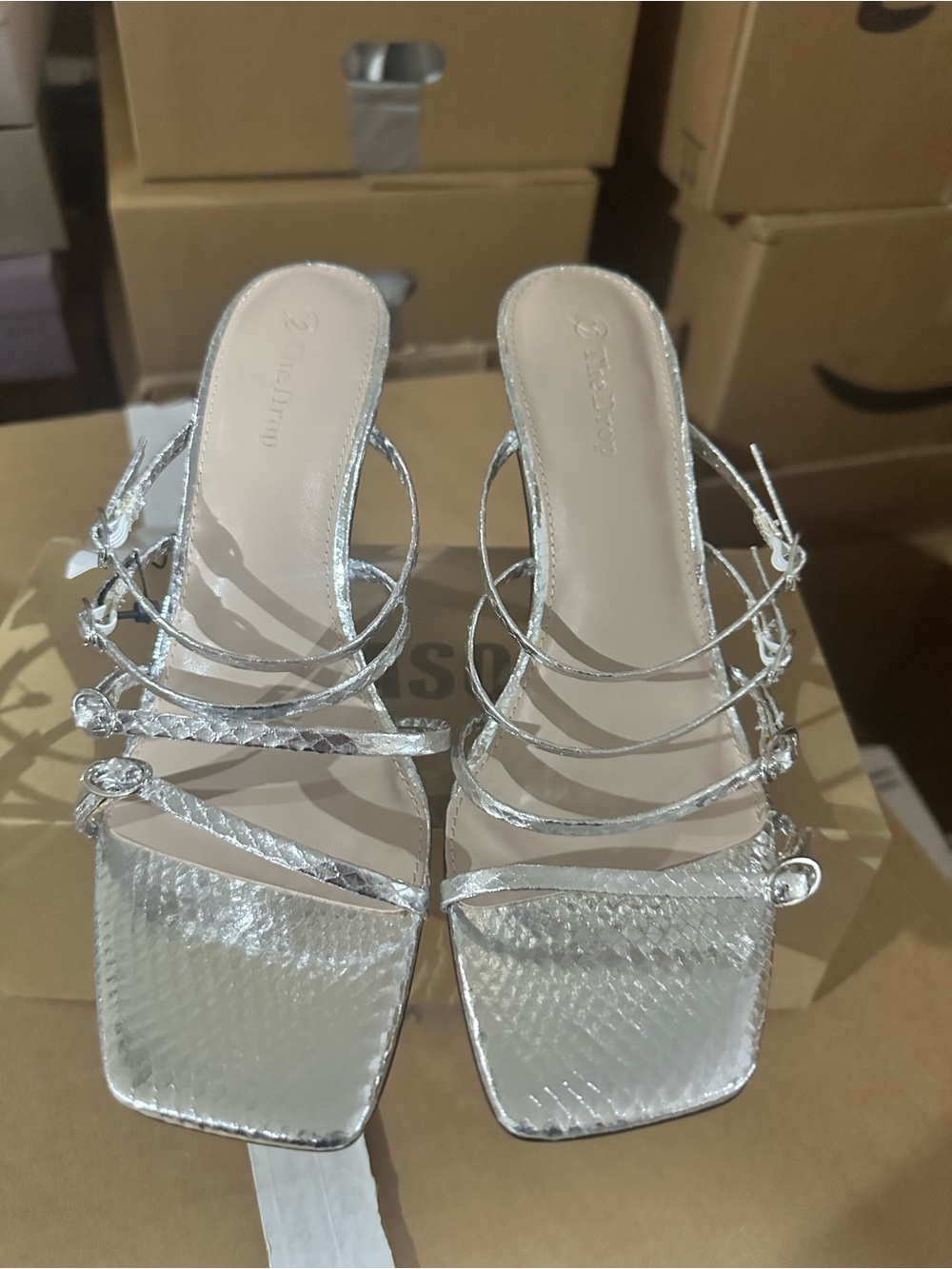The Drop Strappy Metallic Silver Women's sandals